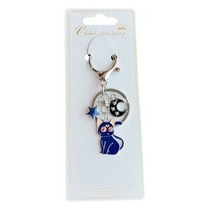 Chloe Accessory Women's Dark Blue Luna Cat Crescent Moon Star Enamel Key Chain